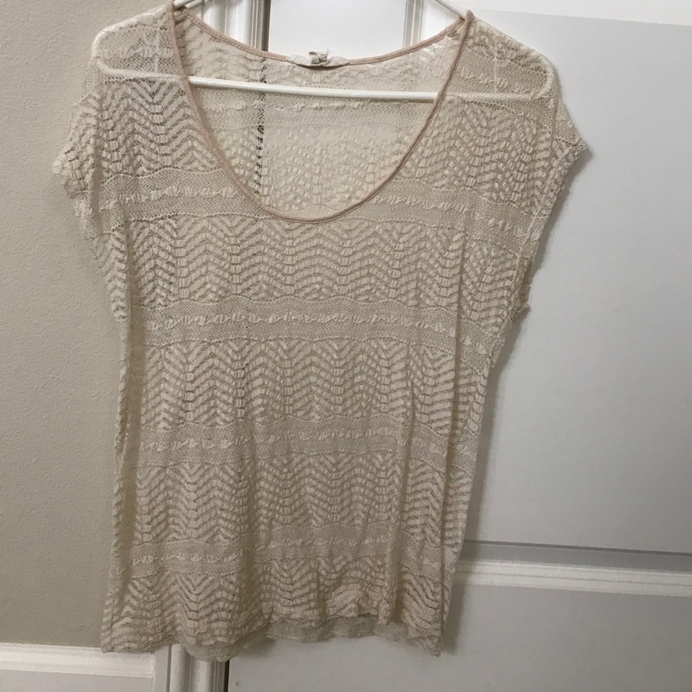 Chevron pattern lace cream top