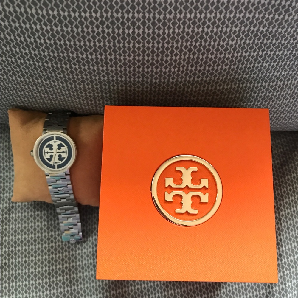 Authentic silver/navy Tory burch watch
