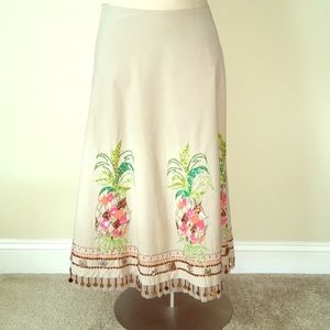 Khaki embroidered beaded a-line skirt