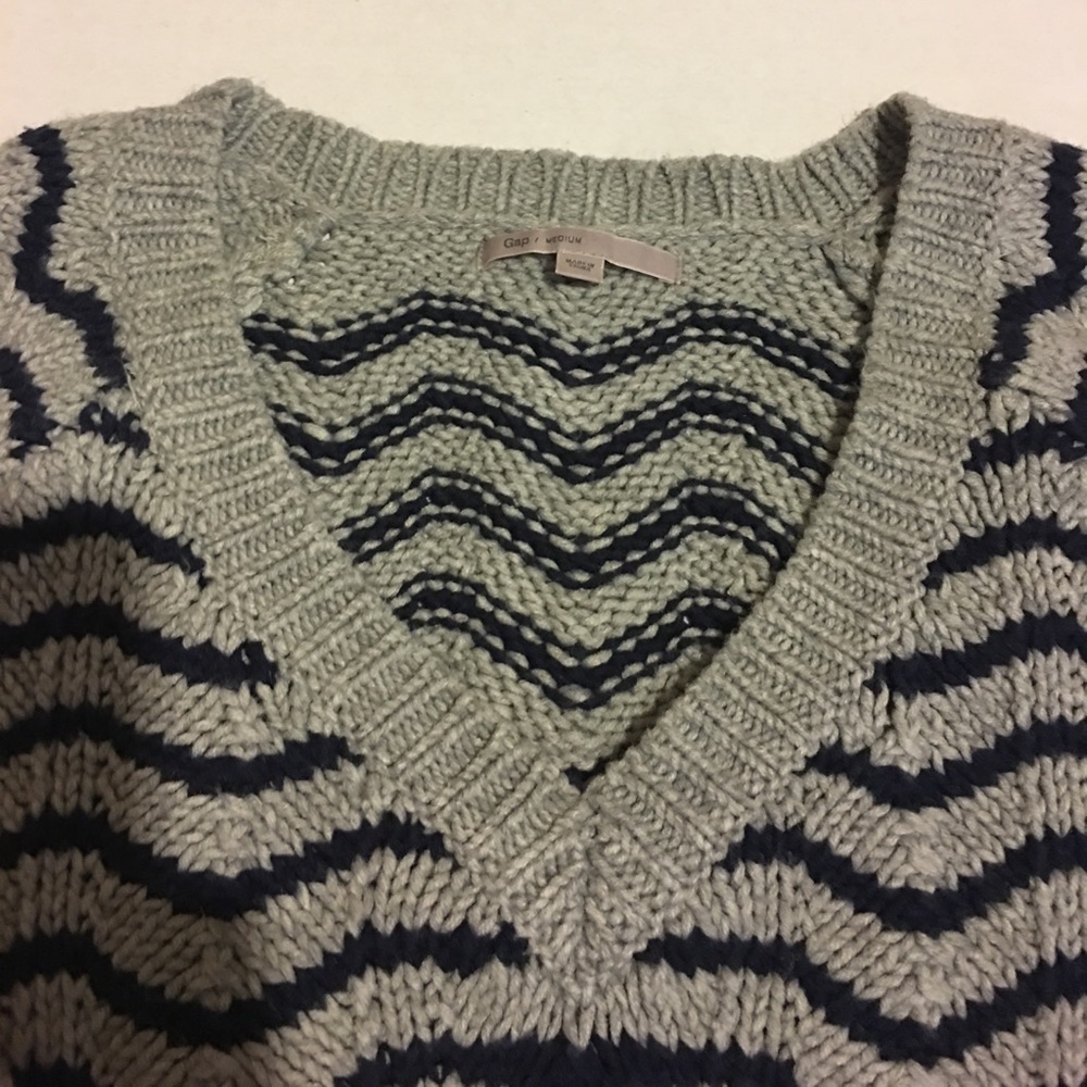 Gap Gray & Blue V-neck Long Sleeve Sweater M - Picture 2 of 6