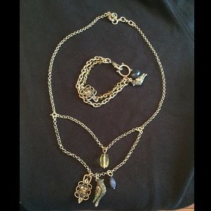 Lucky Brand Long Silver Bird Necklace and Bracelet