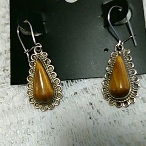 Jasper Teardrop Sterling Earrings Signed
