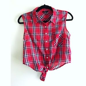 Tie up plaid tank button down