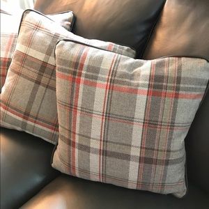 NEW accent pillows gray taupe burnt red.