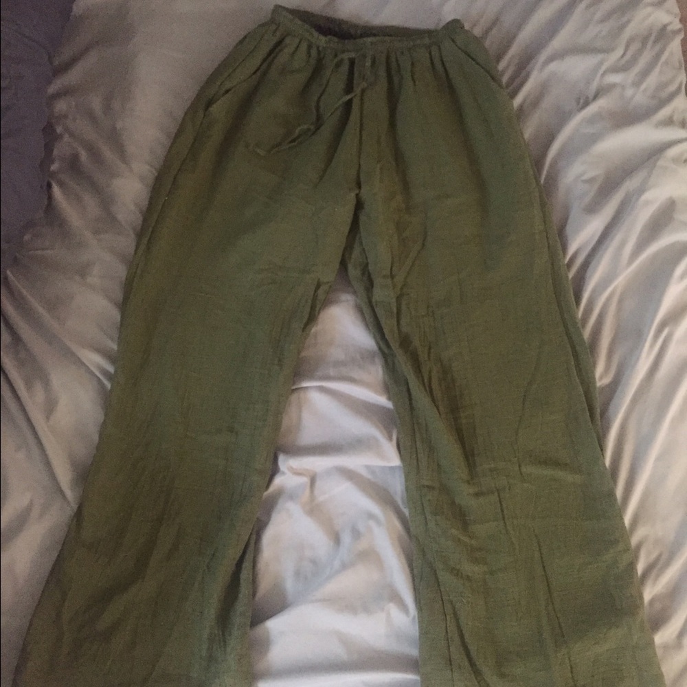 Green flared out pants
