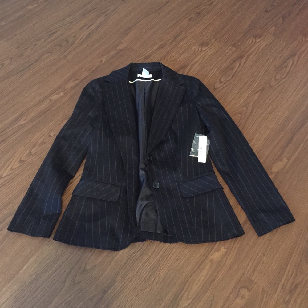 Black pinstriped suit jacket