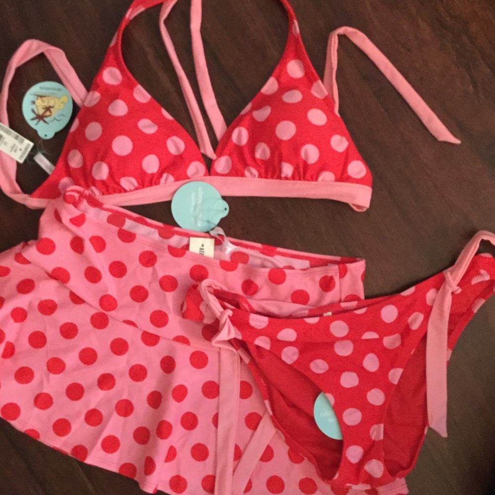 Three piece polka dot bathing suit