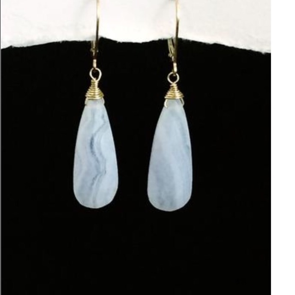 Blue Lace Agate Tear Drop Earrings