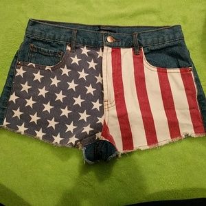 American flag high waisted jean shorts