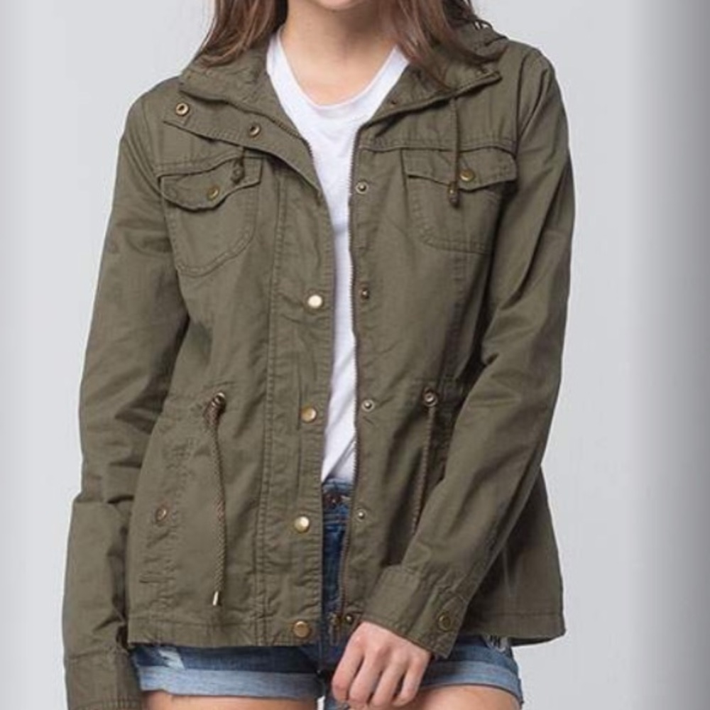 ASHLEY zip twill olive green anorak light jacket