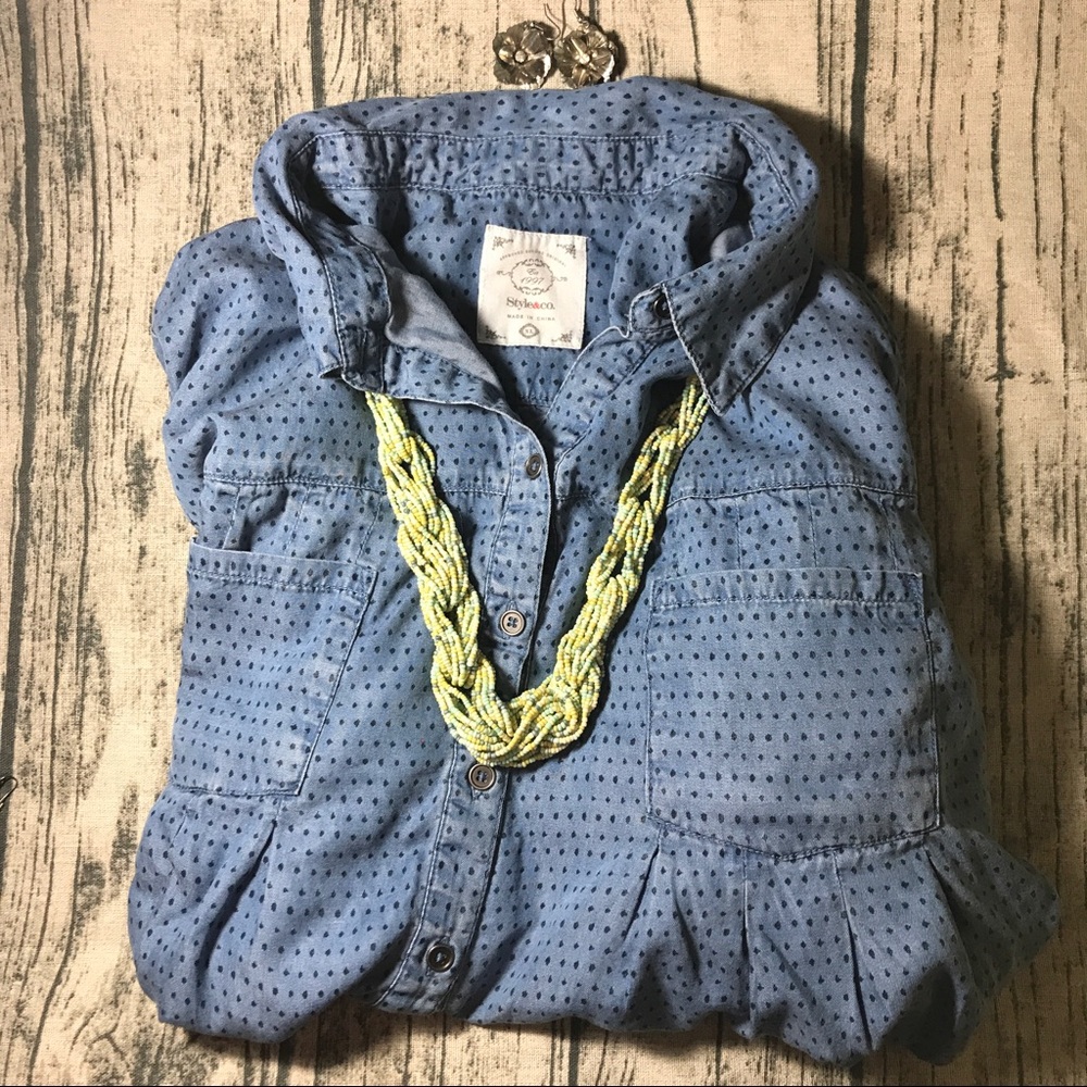 Style & Co. Dotted Chambray Blouson Shirt