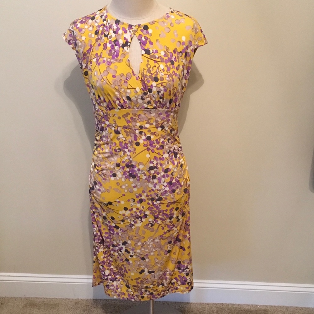 bright branch pattern midi keyhole dress