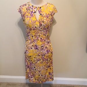 bright branch pattern midi keyhole dress