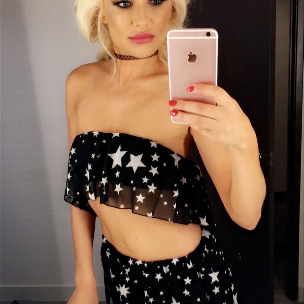 Star print, chiffon skirt and flounce tube top set