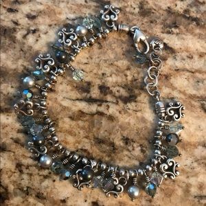 Brighton Silver Heart Blue Crystal Charm Bracelet