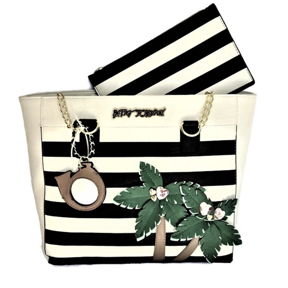 Betsey Johnson Palm Tree Black & Bone Tote 🌴 - Picture 6 of 6