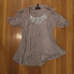 Bejeweled taupe top