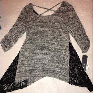 Gray blouse with black lace