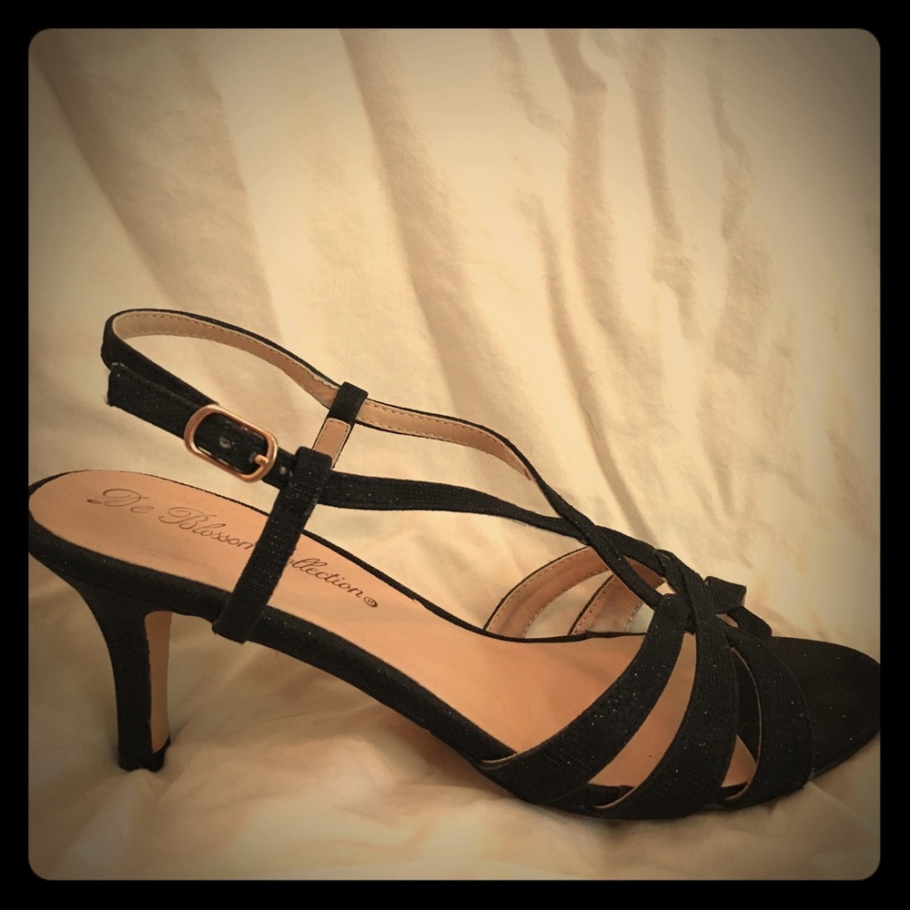 Black sparkly kitten heels