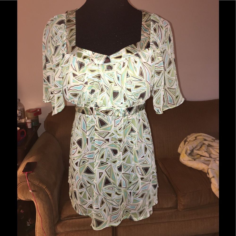 Sheer short sleeve blouse w/ satin trim