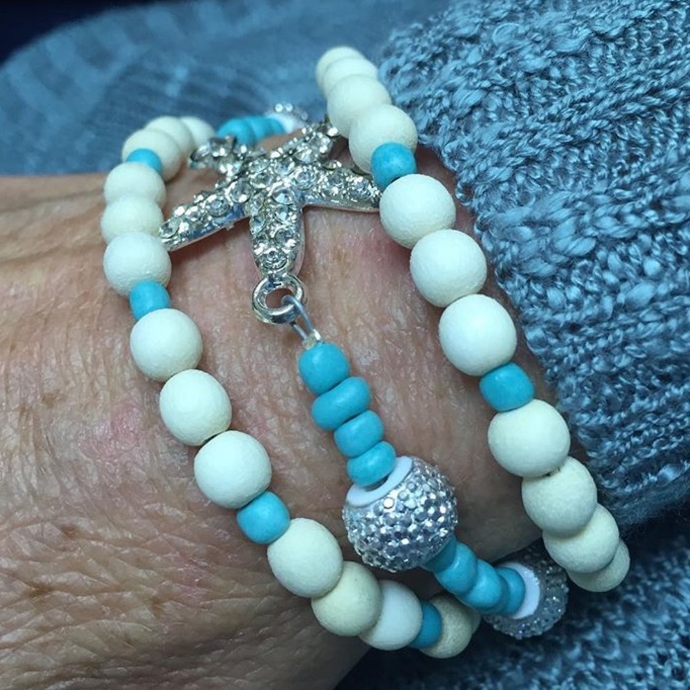 Turquoise / Off White & Silver Bracelet