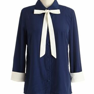 Myrtlewood from Modcloth blue silk blouse size L