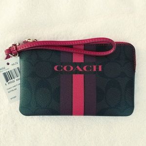 Coach Varsity Stripe Corner Zip Wristlet