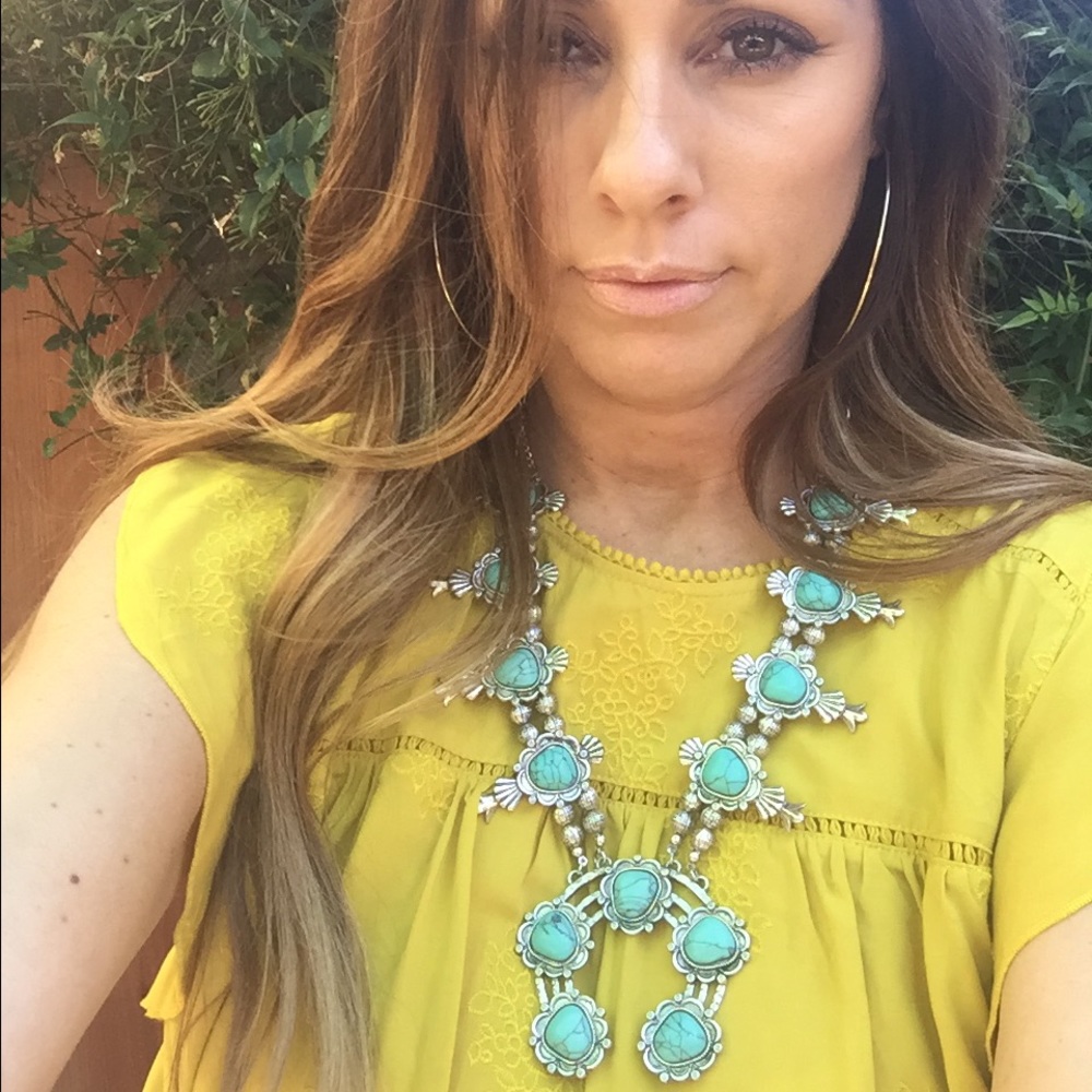 Hand made faux turquoise squash blossom necklace