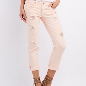 NWT- pink distressed jean capris