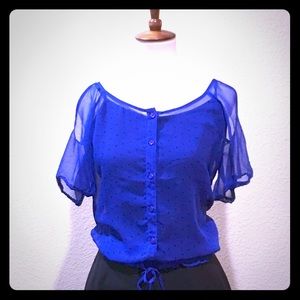 GUESS Sheer Button-Up Blouse with Black Polka Dots