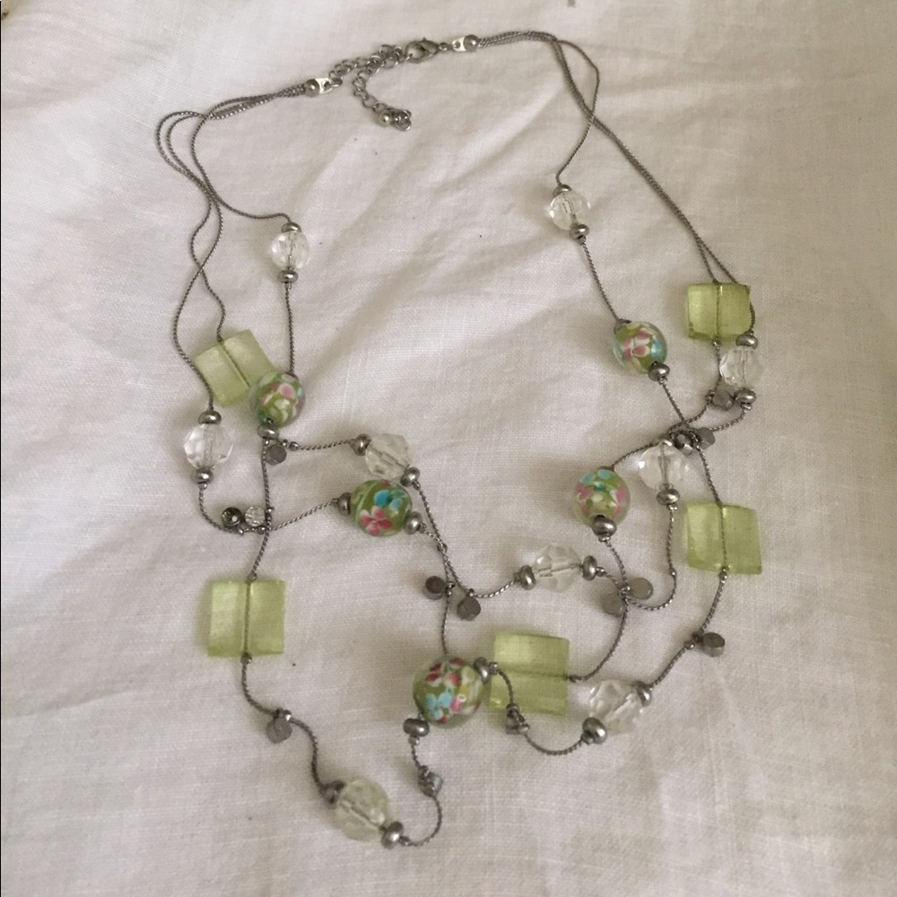 Assorted green clear floral glass necklace