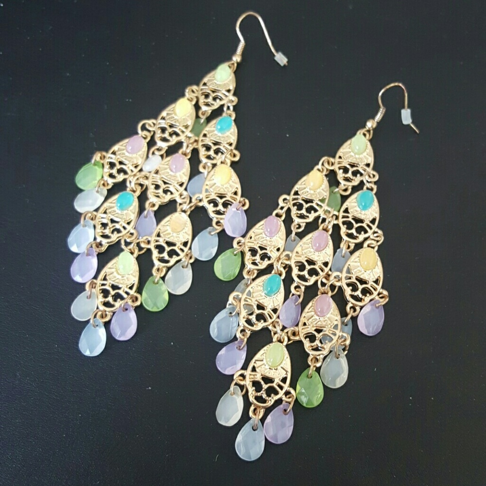 Pastel Gold Chandelier Earrings