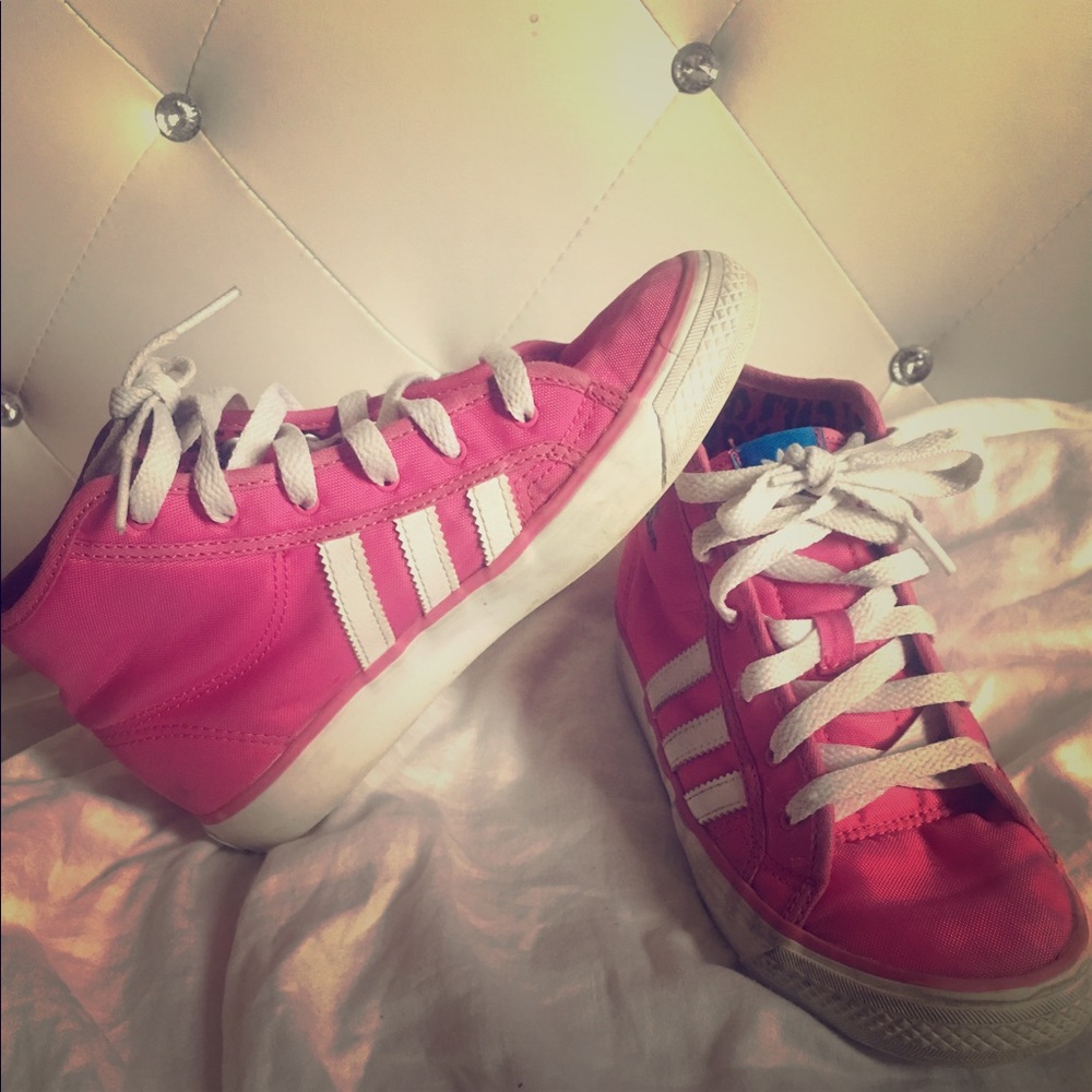 Girls Adidas Pink high top sneakers size 2.