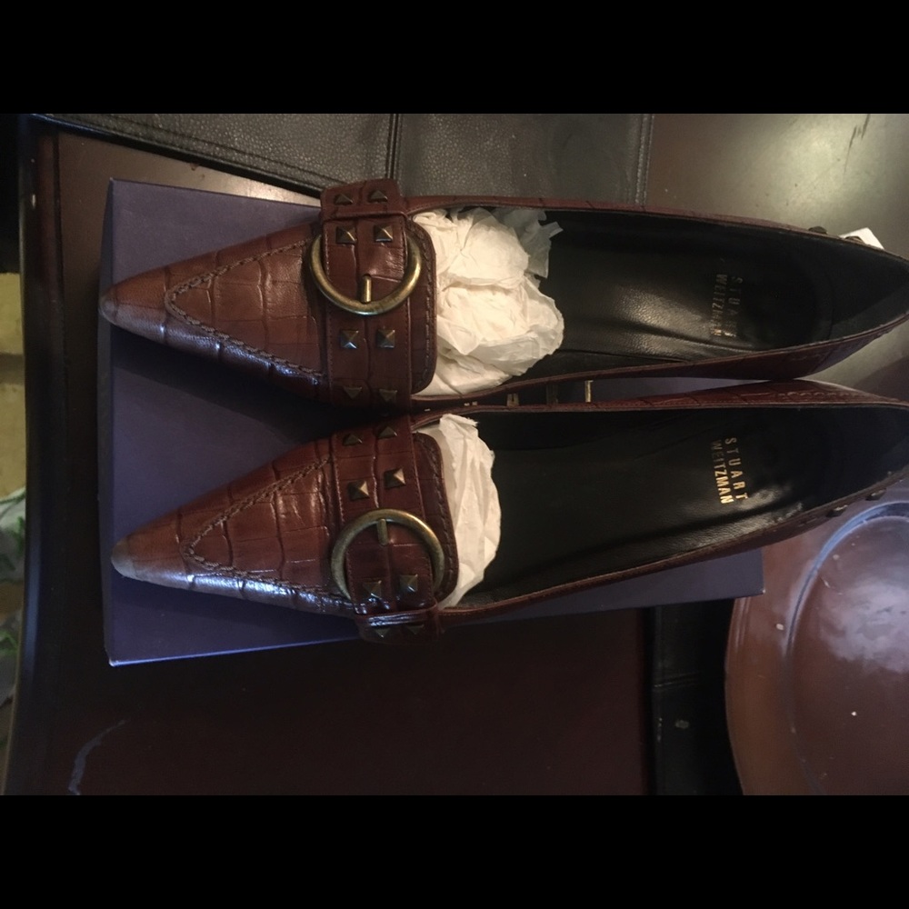 Stuart Weitzman "Centralia" café Indian croc Sz 8