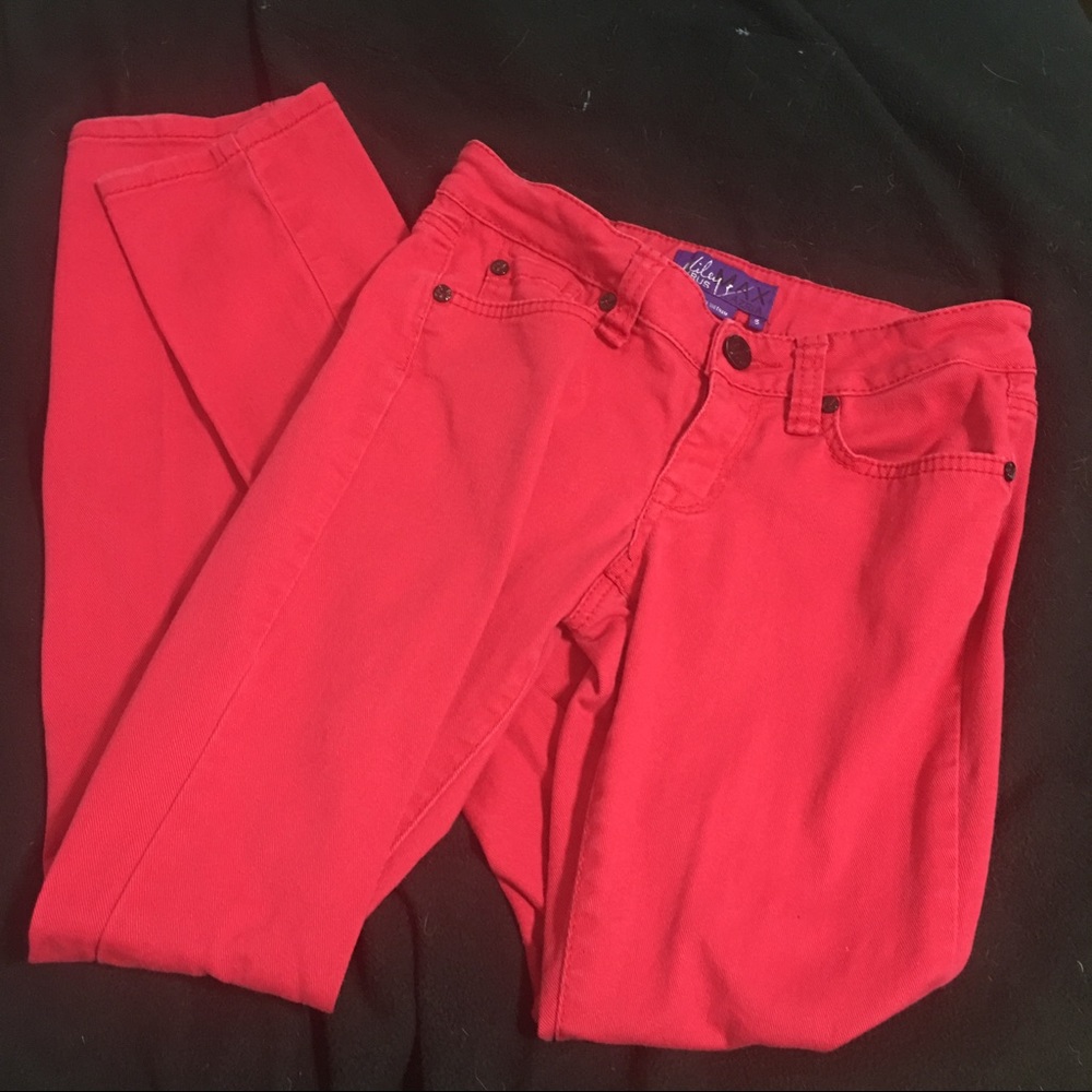 Miley Cyrus Red/Hot Pink Skinny Jeans! Size 5.