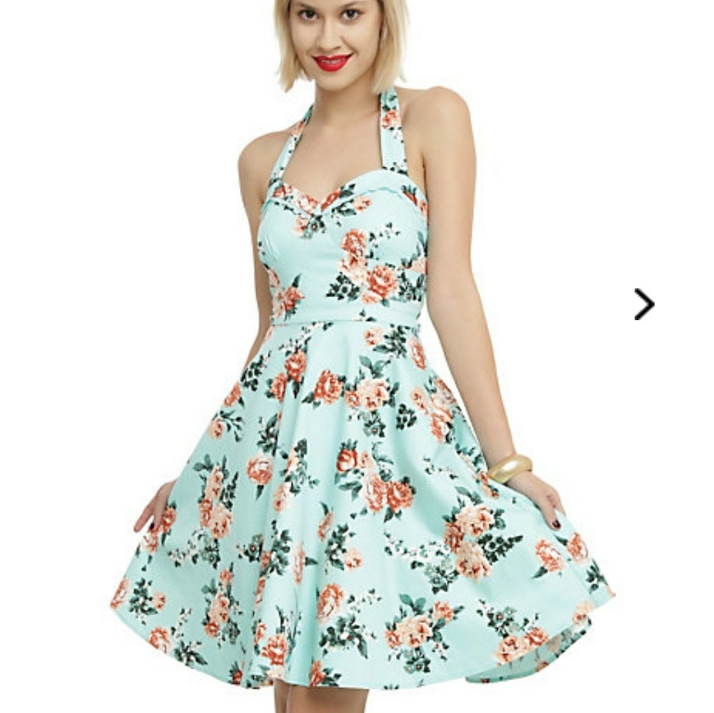Hot Topic mint floral halter dress size XL