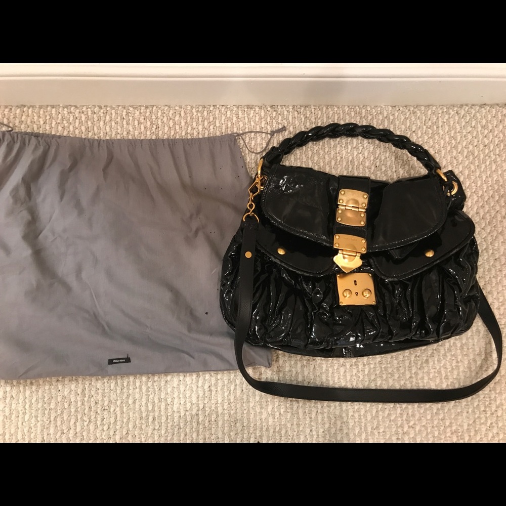Miu Miu Black Patent Leather Coffer Bag