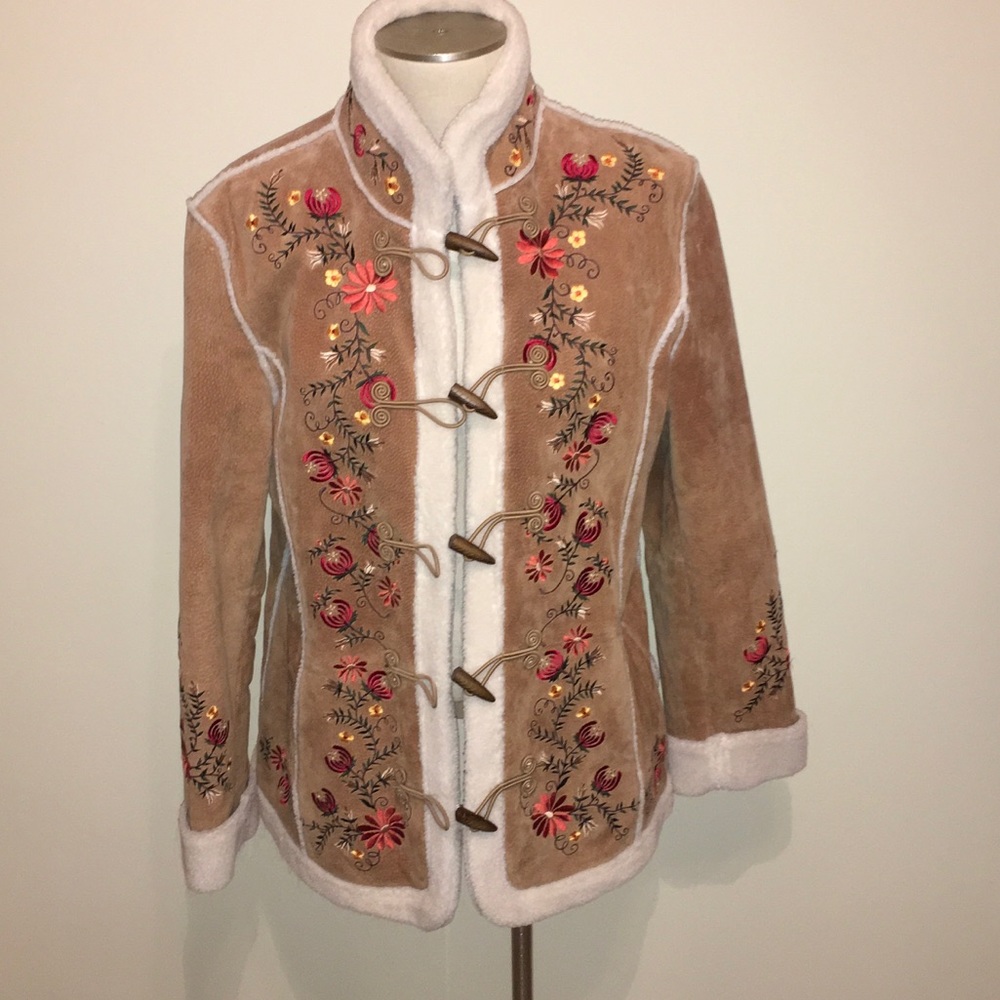 Vintage 1960s leather shearling embroidered coat