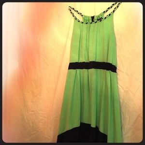 Green and navy high-low dress