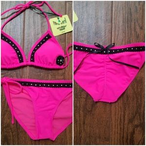 Pink and black embellished bikini