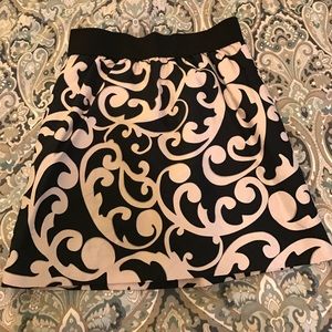 Ann Taylor Loft Black Damask Print Skirt