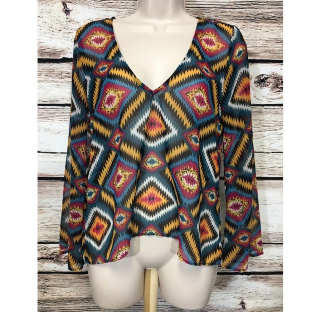 Show Me Your Mumu Size M Sheer Aztec Print Blouse