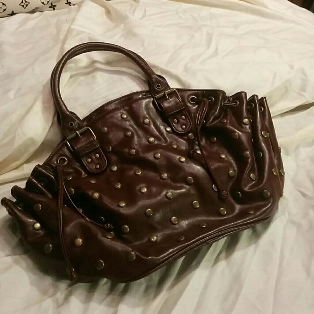 Leather studded vintage boho bag