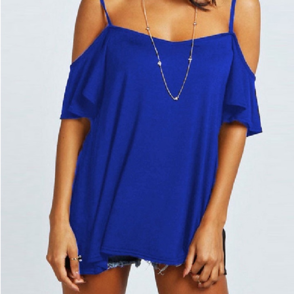 Soft & Sexy Open Shoulder Strappy T - Cobalt Blue