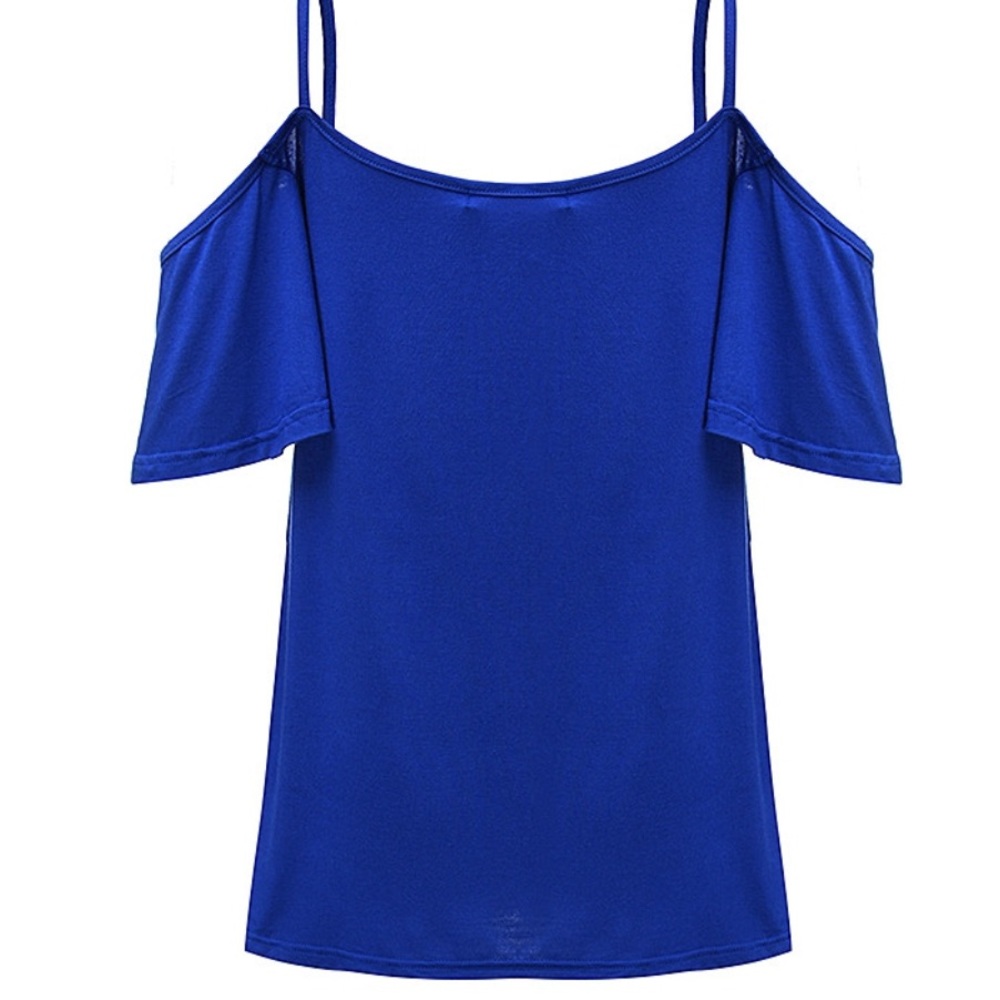 Soft & Sexy Open Shoulder Strappy T - Cobalt Blue - Picture 3 of 8