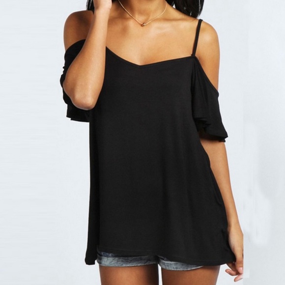 Soft & Sexy Open Shoulder Strappy T - Cobalt Blue - Picture 2 of 8