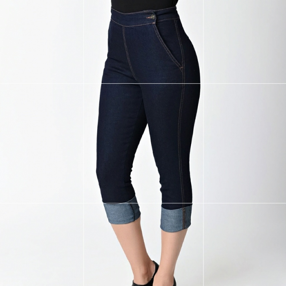 Hell Bunny Vixen denim high waist capris LARGE NWT