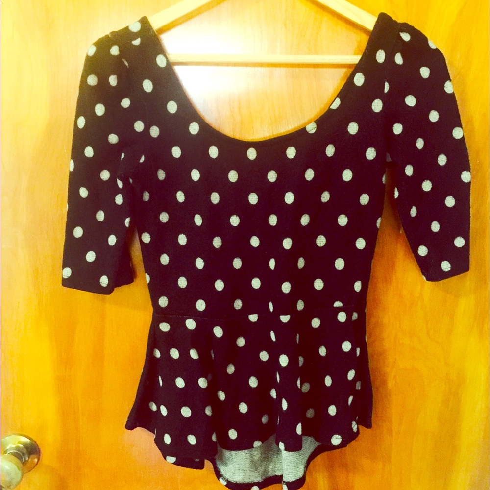 Modcloth Mystic Polka dot black & white peplum top