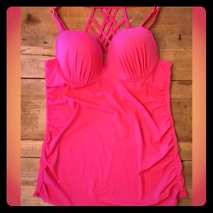 ❤Hot pink Cacique Lane Bryant Strappy Tankini 42C