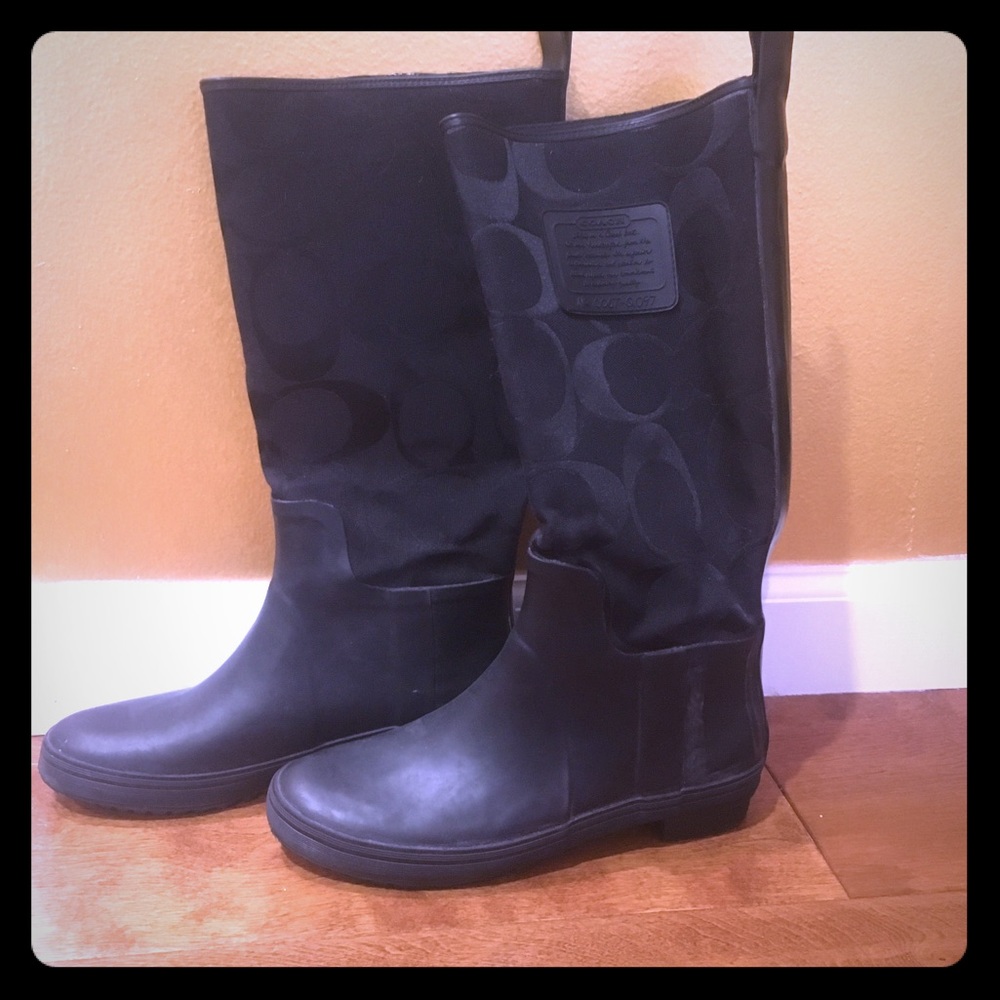 Black Coach Canvas Rain Boots